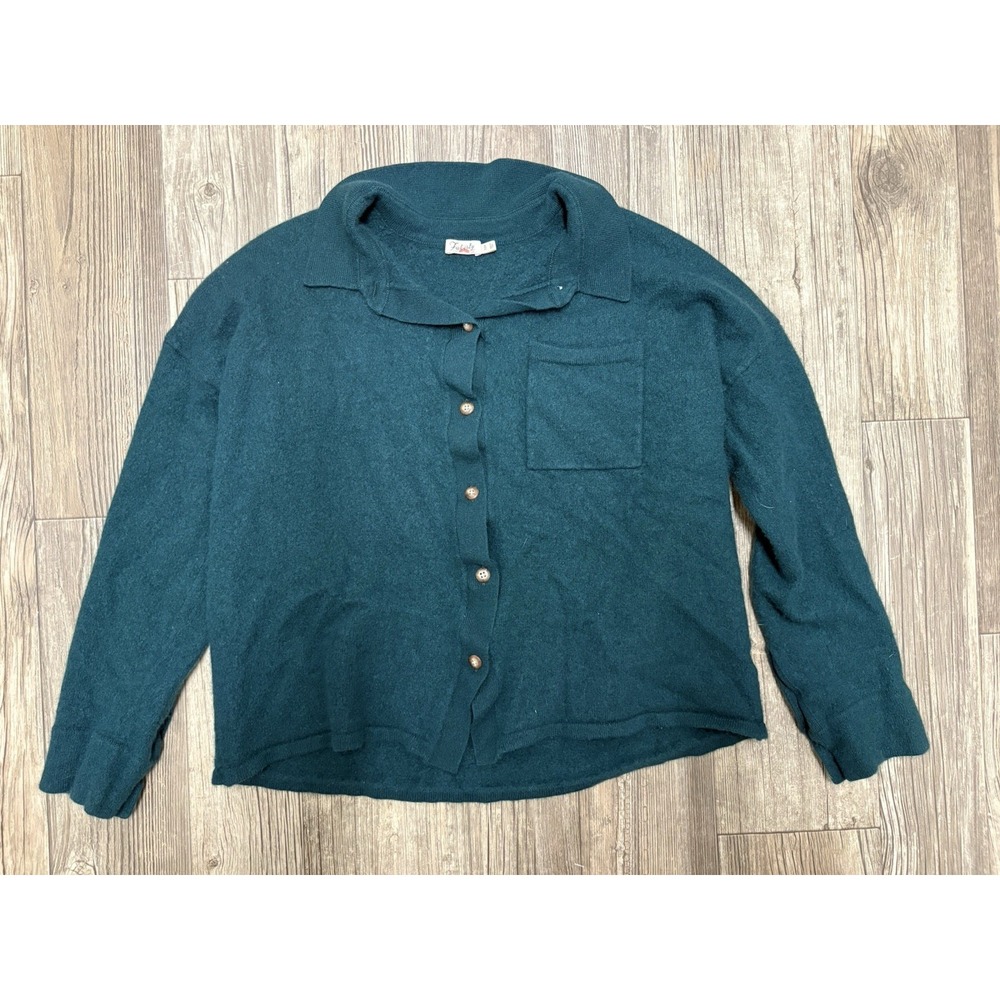 Faherty Women's 100% Cashmere Emerald Green Button Up Cardigan Size XL Collared